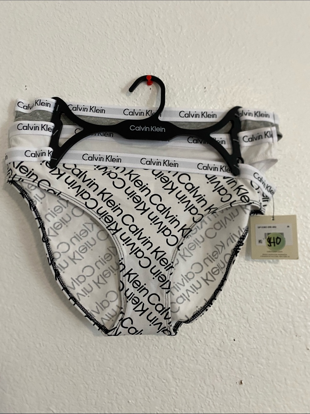 Calvin Klein White and Black Logo Kids Bikini Bottoms
